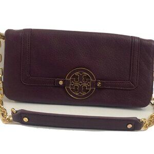 Tory Burch Handbag Purple Purse Leather ShoulderBag Clutch Tote